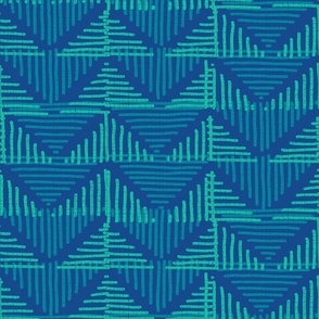 Barkcloth Rustic Triangles XL wallpaper scale navy jade by Pippa Shaw