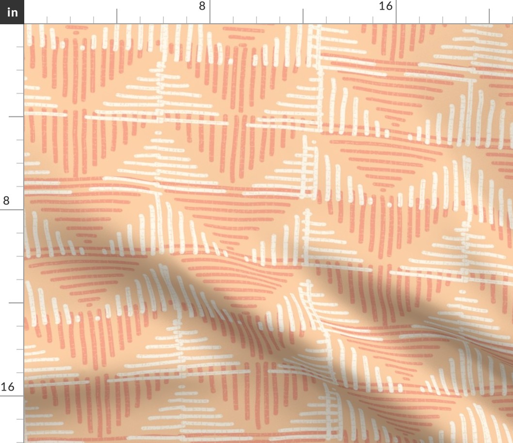 Barkcloth Rustic Triangles XL wallpaper scale apricot soft coral by Pippa Shaw