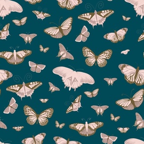 Butterflies on Forest Green- Medium 18"x18"