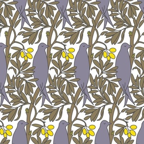 Voysey Purple Bird In Green Leaves Tiled