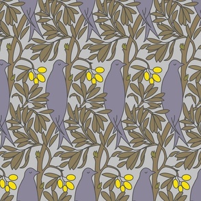 Voysey Purple Bird In Green Leaves Gray