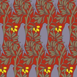 Voysey Purple Bird In Green Leaves Crimson Red