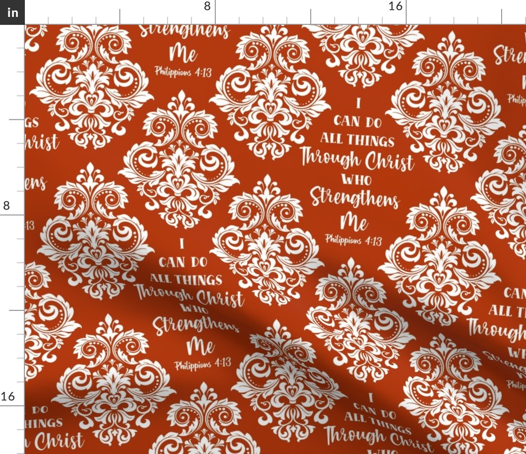 Bigger Scale I Can Do All Things Through Christ Who Strengthens Me Philippians 413 Christian Bible Verses Scripture Sayings and Hymns Sunset Orange Damask