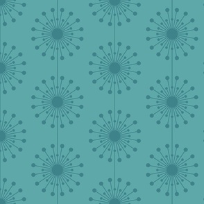 Mid Century Modern Dandelions in Teal Blue, Vintage Geometric Floral Pattern MEDIUM