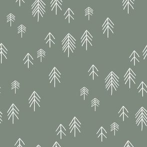 LARGE pinetree fabric - forest pines minimal forest green fabric
