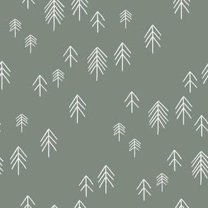 MEDIUM pinetree fabric - forest pines minimal forest green fabric
