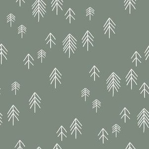SMALL pinetree fabric - forest pines minimal forest green fabric