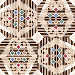 ikat diamonds with scrolls brown white