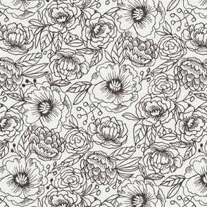 MINI sketched floral outline fabric - interiors minimal black and off-white wallpaper