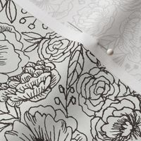 SMALL sketched floral outline fabric - interiors minimal black and off-white wallpaper