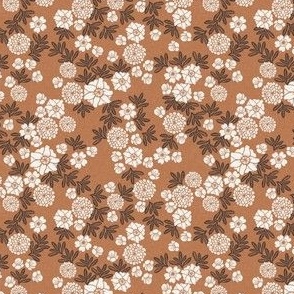 TINY  linocut blossoms fabric - interiors boho brown design block print fabric