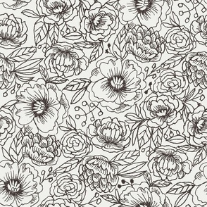 MEDIUM sketched floral outline fabric - interiors minimal black and off-white wallpaper