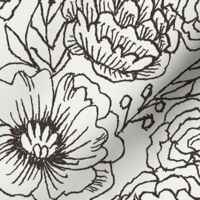 LARGE sketched floral outline fabric - interiors minimal black and off-white wallpaper