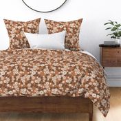 MEDIUM  linocut blossoms fabric - interiors boho brown design block print fabric