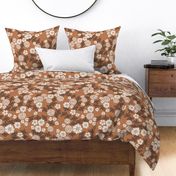 LARGE linocut blossoms fabric - interiors boho brown design block print fabric