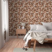 LARGE linocut blossoms fabric - interiors boho brown design block print fabric