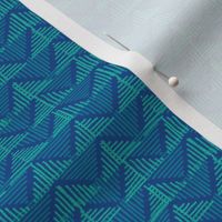 Barkcloth Rustic Triangles small scale navy jade by Pippa Shaw
