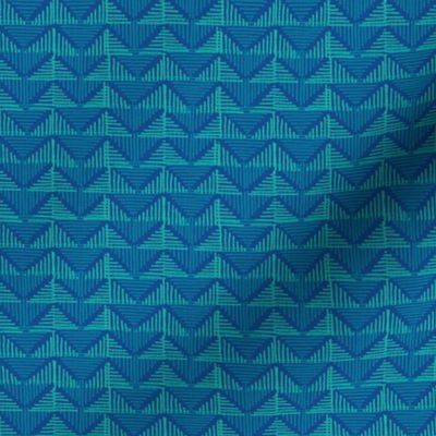Barkcloth Rustic Triangles small scale navy jade by Pippa Shaw