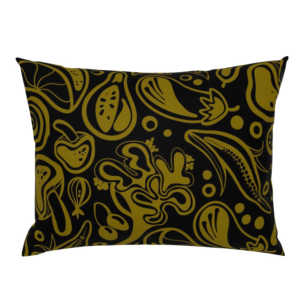 Large | Bold Gold and Black Fruit Vegetables Kitchen Table