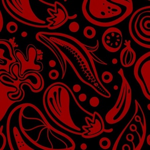 Large | Bold Red and Black Fruit Vegetables Kitchen Table