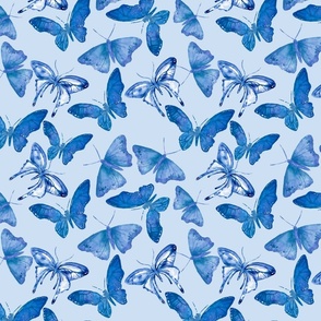 Charming Watercolor Butterfly Pattern In Shades Of Blue Smaller Scale
