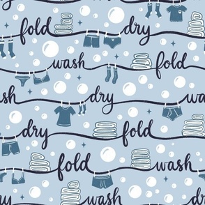 Wash, Dry, Fold // Large in Blue // Laundry Room Wallpaper