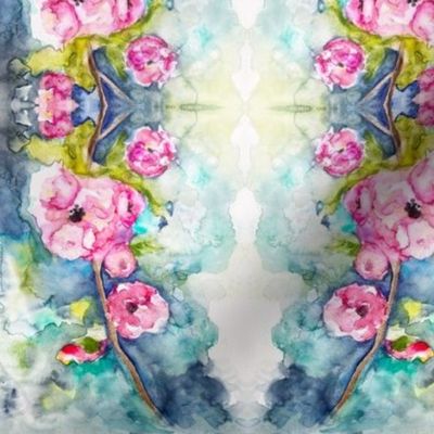 Pink and Teal Watercolor Floral 
