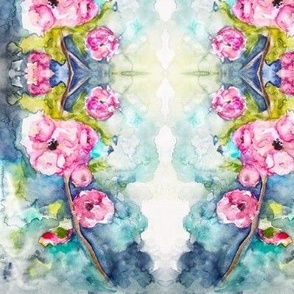 Pink and Teal Watercolor Floral 