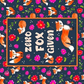 Large 27x18 Fat Quarter Panel Zero Fox Given Funny Sarcastic Fox Friends on Navy for Wall Hanging or Tea Towel