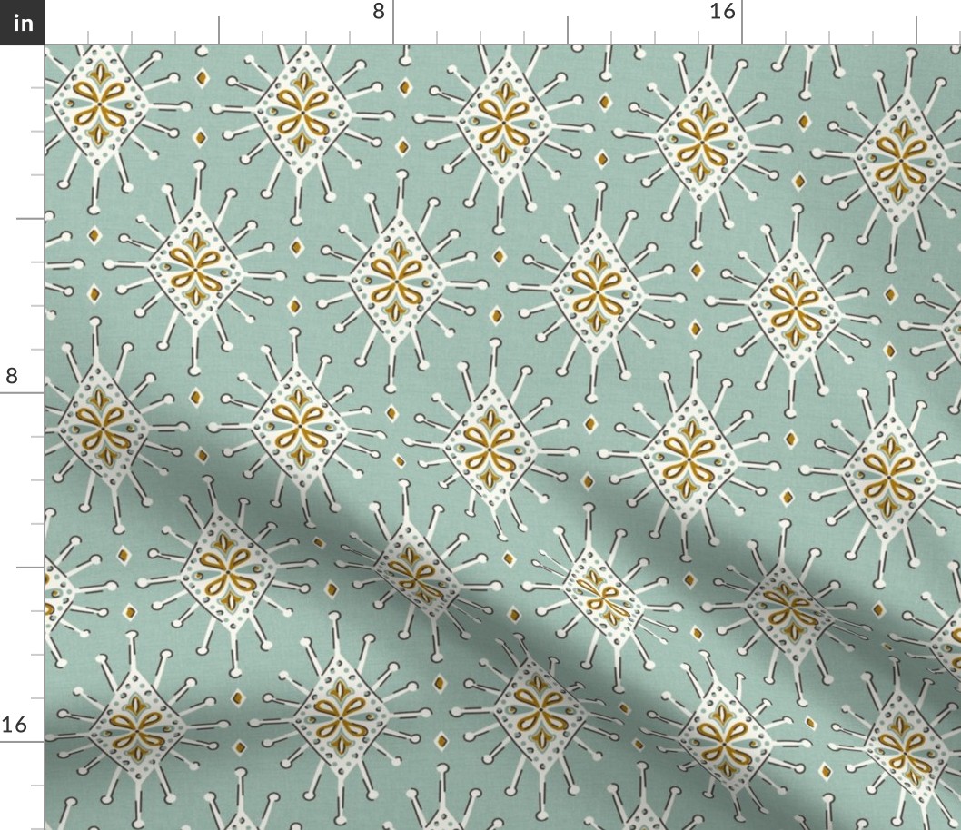Chamak - Indian Block Print Boho Geometric Eucalyptus Green Regular Scale