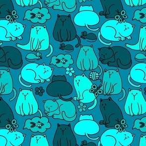 Cute cats blue pattern