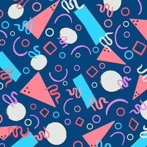 Pastel 80s Geometric Pattern on Navy 