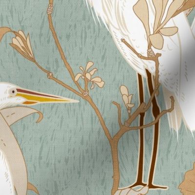 White Cranes Cockatoo Linen Teal Large