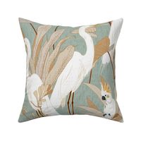 White Cranes Cockatoo Linen Teal Large