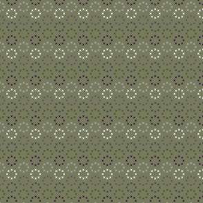 Cross Stitch Circles in Olive Green and Purple