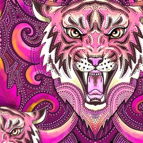 Pink tiger damask, extra large scale