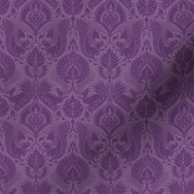 doll scale fancy damask with animals, purple