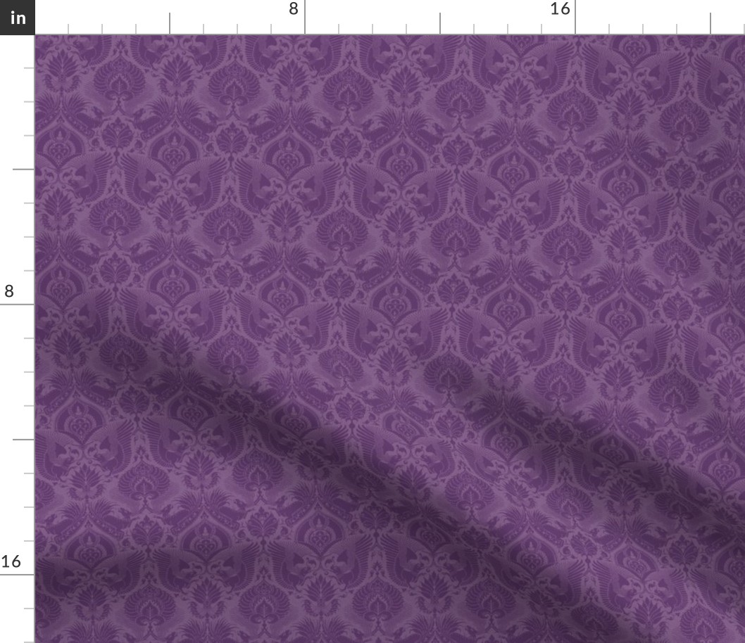 doll scale fancy damask with animals, purple