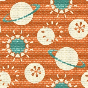 Interplanetary Polka Dots - Tan & Aquamarine on Orange