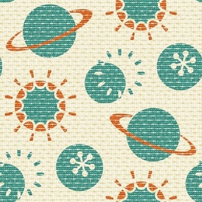  Interplanetary Polka Dots - Orange & Aquamarine on Tan