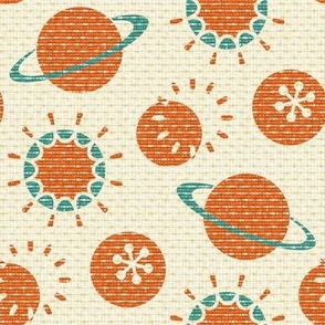 Interplanetary Polka Dots -  Orange  &  Aquamarine  on Tan