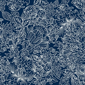 plant lady floral navy blue and white - william morris