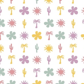 tropical palm trees and cactuses, sage green, palm trees, cactus, tropical design, matisse, coral, mauve, mustard yellow