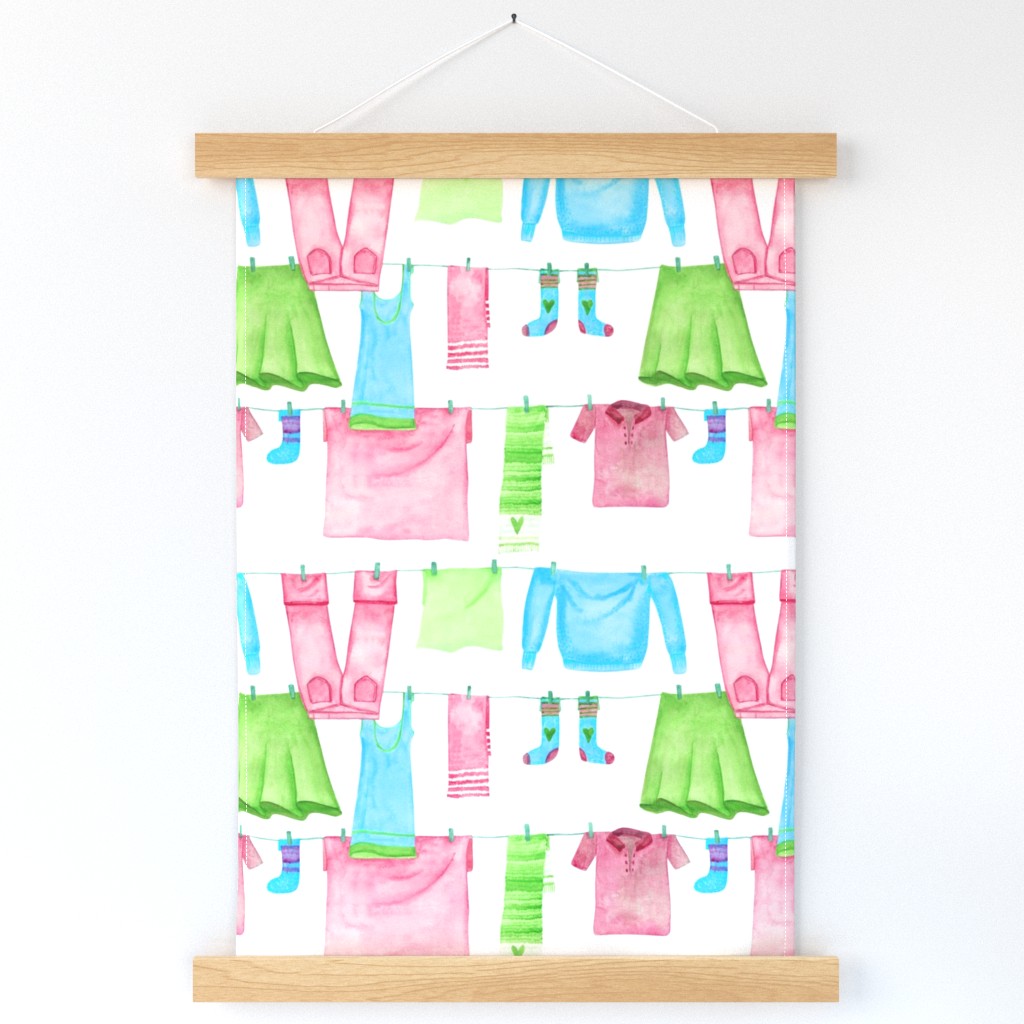 Colorful watercolor laundry for a laundry room.