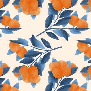 satsuma watercolor orange blue|| mandarin orange citrus fruit (medium)