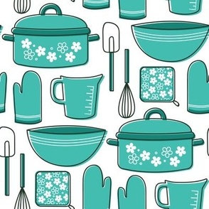 Retro Kitchen Cookware (Teal_