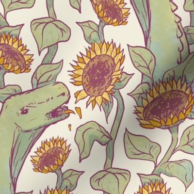 Sauropods in the Sunflowers, ivory, medium