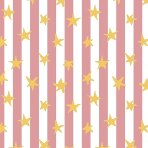 mustard yellow stars on dark coral and white classic stripe background matisse inspired