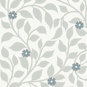 Large // William morris inspired leaves in cool grey