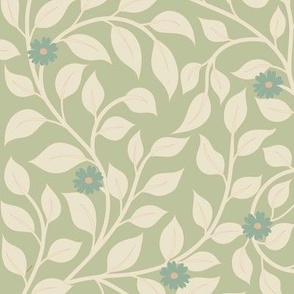 Large // William morris inspired leaves in olive